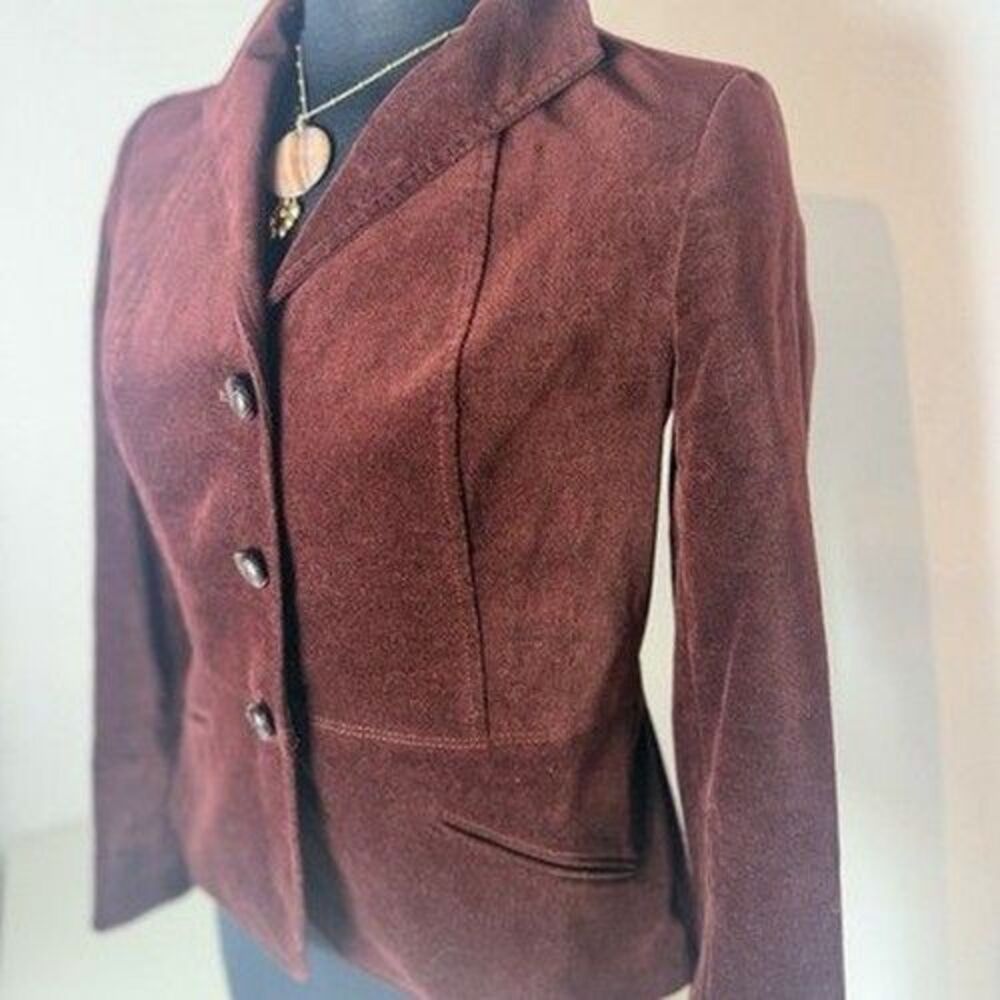 Talbots Blazer Jacket Womens 4P Maroon Burgundy Peplum 3 Button Stretch Y2K 80s